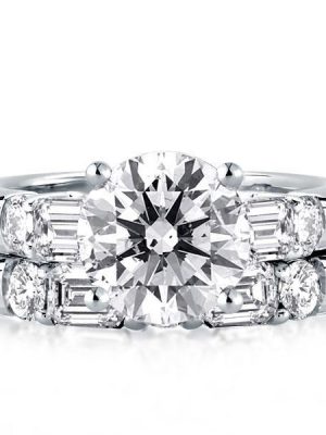 Sterling Silver Classic Five Stone Bridal Ring Set - 3.87 CT Center Stone