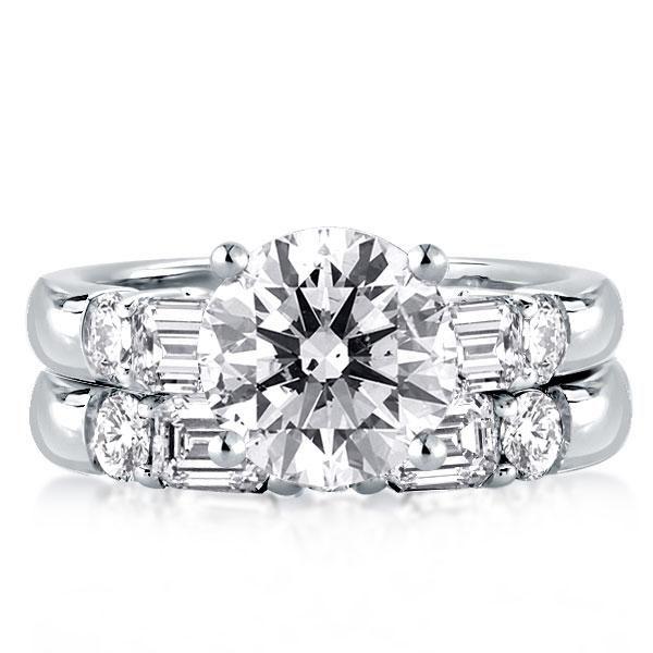 Sterling Silver Classic Five Stone Bridal Ring Set - 3.87 CT Center Stone