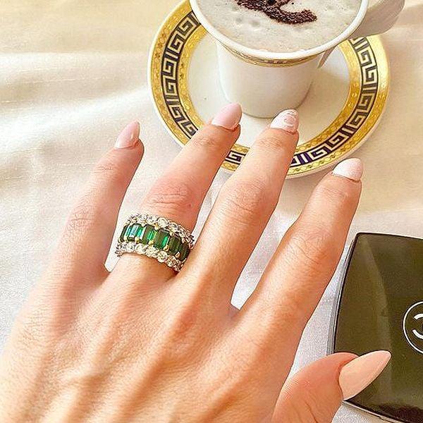 Two Tone Emerald Cut Cubic Zirconia Triple Row Wedding Band in Sterling Silver