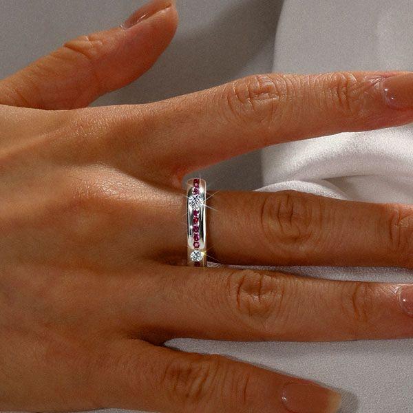 Sterling Silver Ruby and Sapphire Eternity Wedding Band Ring, 1.36 CT. TW.