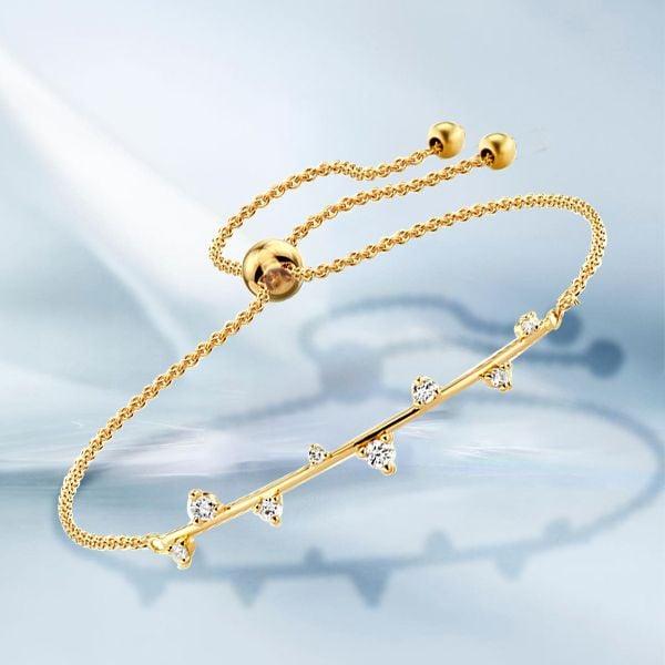 18K Gold Plated Sterling Silver Round Cut Scattered Stone Bracelet (0.95 CT. TW)