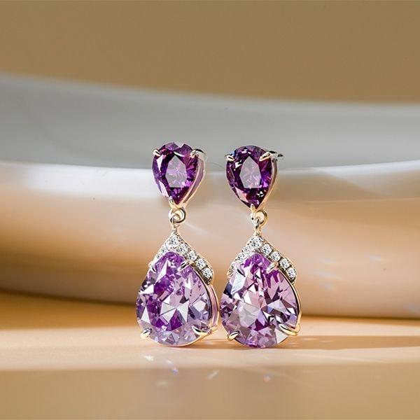 Dainty Pear Cut Amethyst Drop Earrings in 925 Sterling Silver for Women