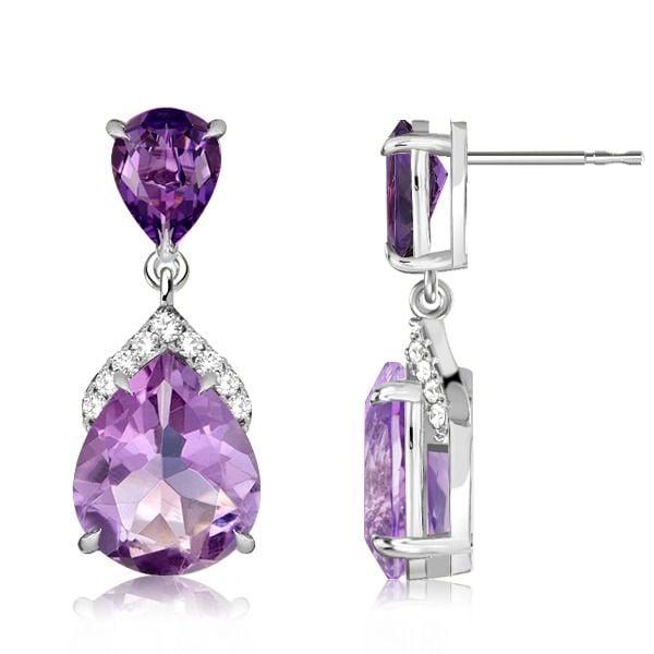 Dainty Pear Cut Amethyst Drop Earrings in 925 Sterling Silver for Women
