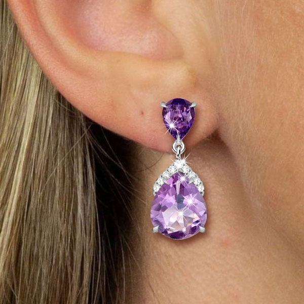 Dainty Pear Cut Amethyst Drop Earrings in 925 Sterling Silver for Women
