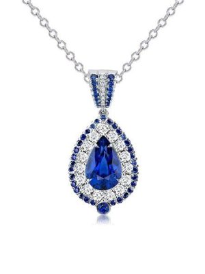 Pear Cut Blue Sterling Silver Pendant Necklace - Available Lengths