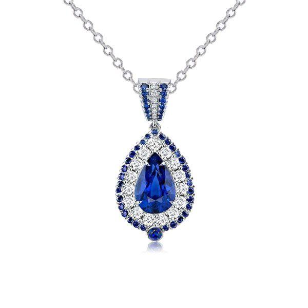 Pear Cut Blue Sterling Silver Pendant Necklace - Available Lengths