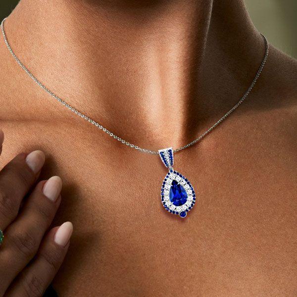 Pear Cut Blue Sterling Silver Pendant Necklace - Available Lengths