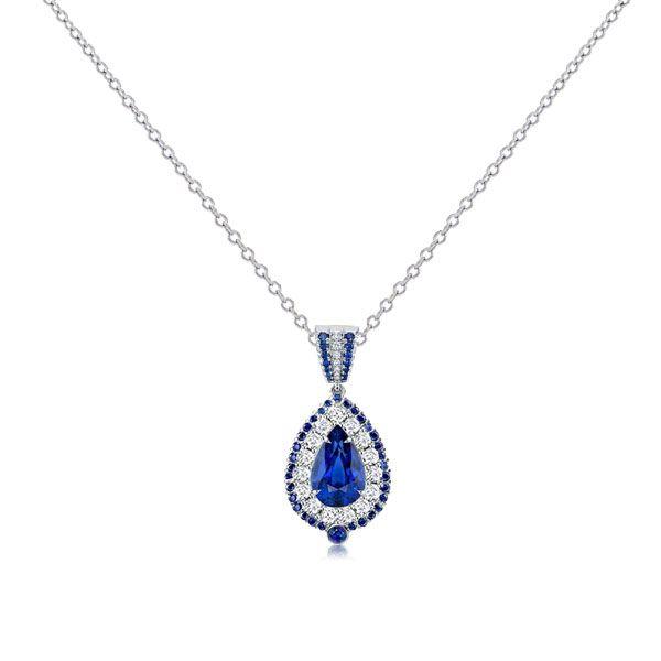 Pear Cut Blue Sterling Silver Pendant Necklace - Available Lengths