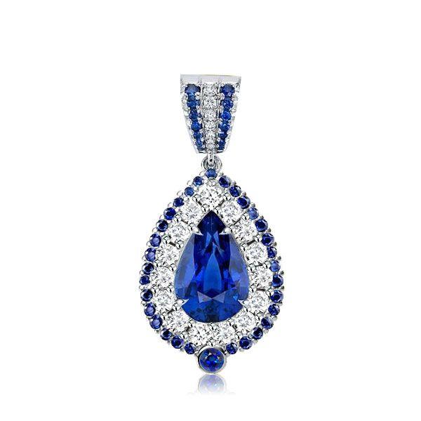 Pear Cut Blue Sterling Silver Pendant Necklace - Available Lengths