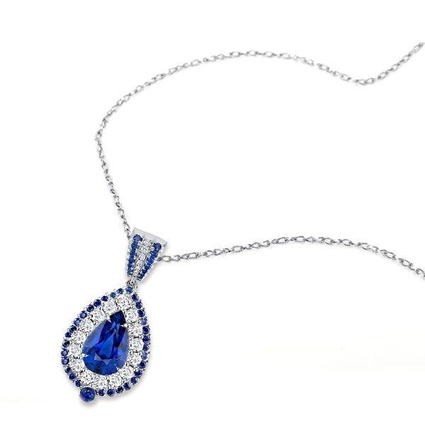 Pear Cut Blue Sterling Silver Pendant Necklace - Available Lengths