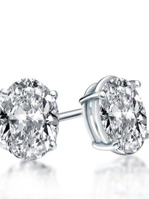 Oval Created White Sapphire Stud Earrings for Women in Sterling Silver