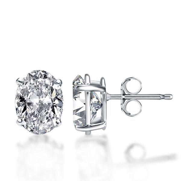Oval Created White Sapphire Stud Earrings for Women in Sterling Silver