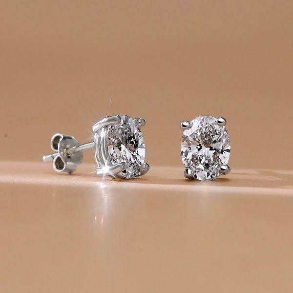 Oval Created White Sapphire Stud Earrings for Women in Sterling Silver