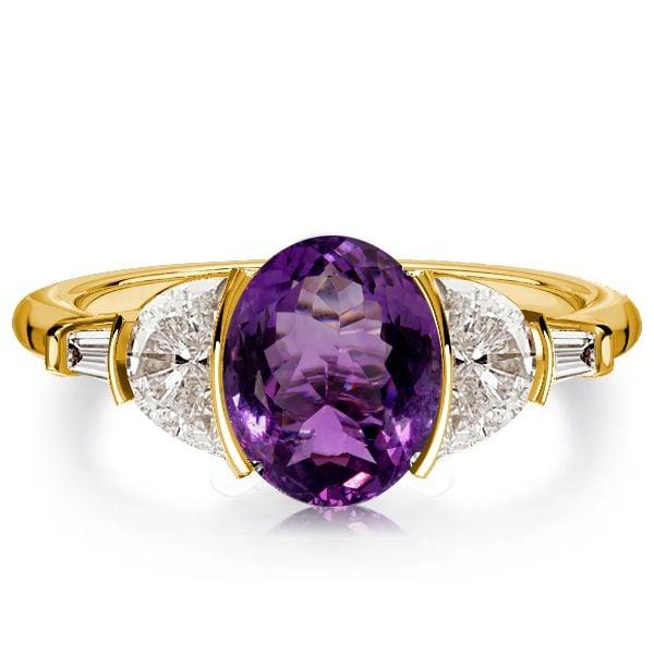 Crescent Amethyst Engagement Ring for Women, 2.00 CT. TW. Gold Plated Sterling Silver