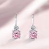 Cushion Cut Pink Sapphire Drop Earrings in Rhodium-Plated Sterling Silver