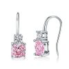 Cushion Cut Pink Sapphire Drop Earrings in Rhodium-Plated Sterling Silver