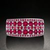 Round Cut Ruby Multi Row Wedding Band in Rhodium Plated Sterling Silver