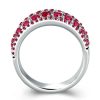 Round Cut Ruby Multi Row Wedding Band in Rhodium Plated Sterling Silver