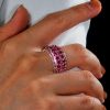 Round Cut Ruby Multi Row Wedding Band in Rhodium Plated Sterling Silver