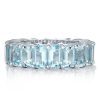 8.50 CT. TW. Emerald Cut Aquamarine Eternity Band Ring in Rhodium Plated Sterling Silver