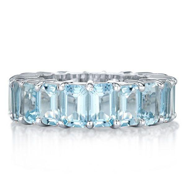 8.50 CT. TW. Emerald Cut Aquamarine Eternity Band Ring in Rhodium Plated Sterling Silver