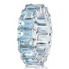 8.50 CT. TW. Emerald Cut Aquamarine Eternity Band Ring in Rhodium Plated Sterling Silver
