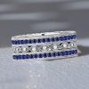 Milgrain Blue Sapphire Eternity Wedding Band for Women in Sterling Silver