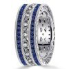 Milgrain Blue Sapphire Eternity Wedding Band for Women in Sterling Silver
