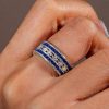 Milgrain Blue Sapphire Eternity Wedding Band for Women in Sterling Silver