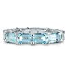 Emerald & Aquamarine Eternity Wedding Band - 925 Sterling Silver