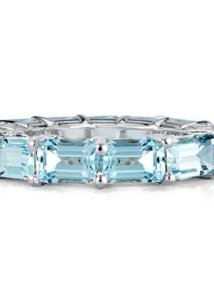 Emerald & Aquamarine Eternity Wedding Band - 925 Sterling Silver