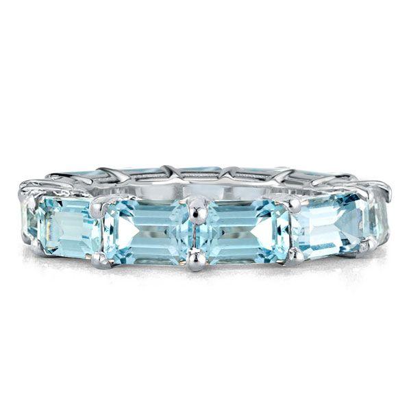 Emerald & Aquamarine Eternity Wedding Band - 925 Sterling Silver