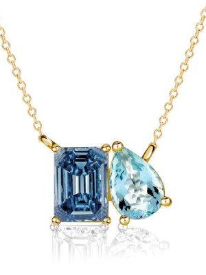 Toi Et Moi Necklace - Blue Topaz, Emerald & Aquamarine - Sterling Silver