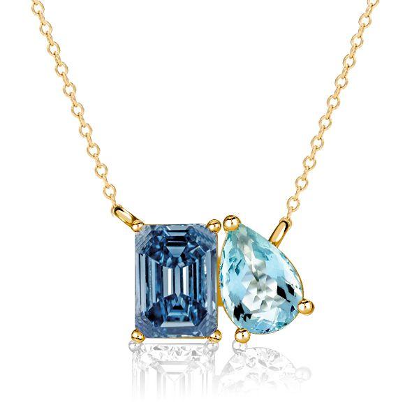 Toi Et Moi Necklace - Blue Topaz, Emerald & Aquamarine - Sterling Silver