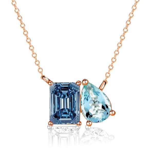 Toi Et Moi Necklace - Blue Topaz, Emerald & Aquamarine - Sterling Silver