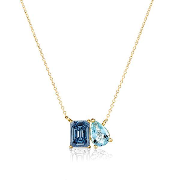 Toi Et Moi Necklace - Blue Topaz, Emerald & Aquamarine - Sterling Silver
