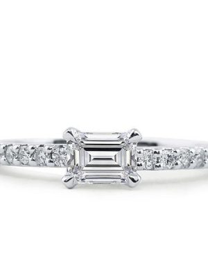 Emerald Cut Created White Sapphire East-West Wedding Band in Sterling Silver