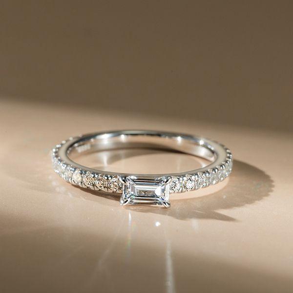 Emerald Cut Created White Sapphire East-West Wedding Band in Sterling Silver