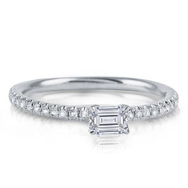 Emerald Cut Created White Sapphire East-West Wedding Band in Sterling Silver