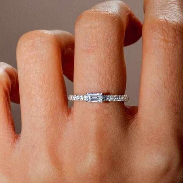 Emerald Cut Created White Sapphire East-West Wedding Band in Sterling Silver