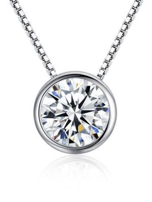 Sterling Silver Bezel-Set Gemstone Pendant Necklace (Various Lengths)