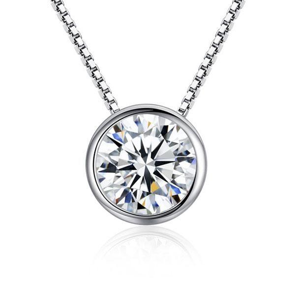 Sterling Silver Bezel-Set Gemstone Pendant Necklace (Various Lengths)