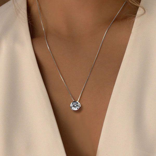 Sterling Silver Bezel-Set Gemstone Pendant Necklace (Various Lengths)