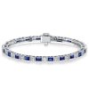 Sterling Silver Blue Sapphire Baguette Cut Tennis Bracelet - Rhodium Plated