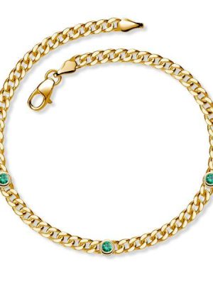 18K Gold Plated Sterling Silver Gemstone Cuban Link Bracelet - Emerald, Sapphire