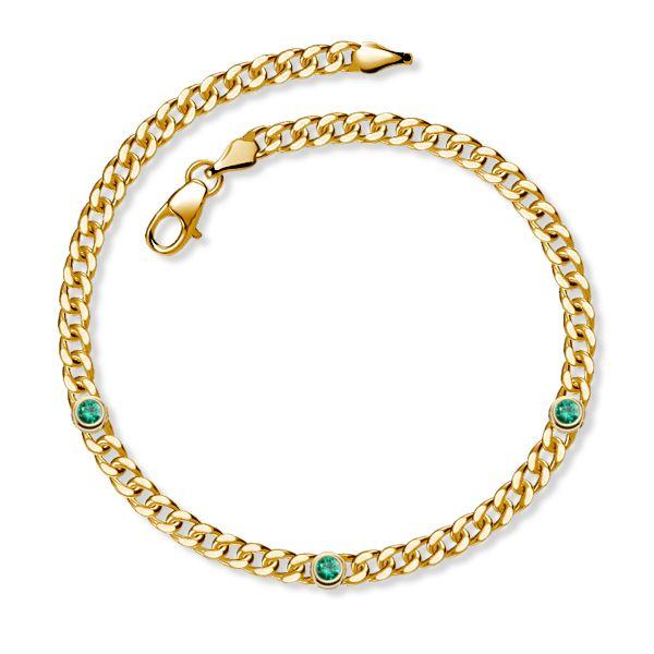 18K Gold Plated Sterling Silver Gemstone Cuban Link Bracelet - Emerald, Sapphire