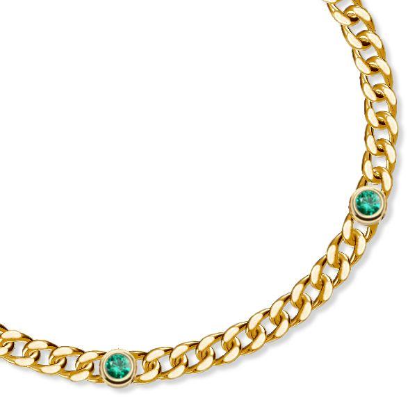 18K Gold Plated Sterling Silver Gemstone Cuban Link Bracelet - Emerald, Sapphire