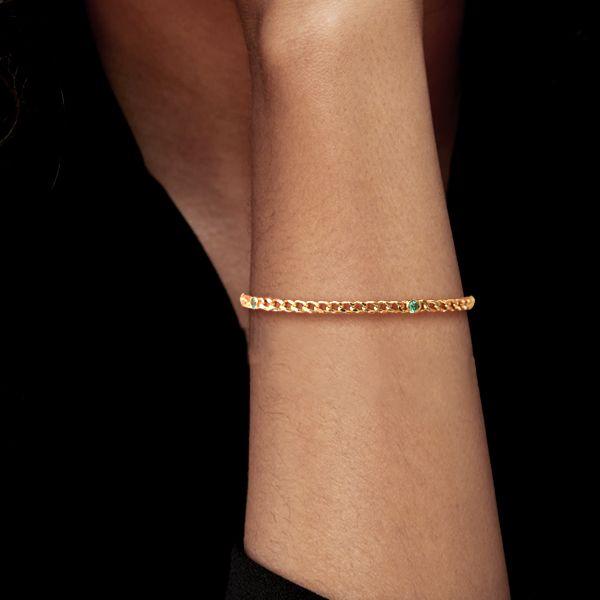 18K Gold Plated Sterling Silver Gemstone Cuban Link Bracelet - Emerald, Sapphire