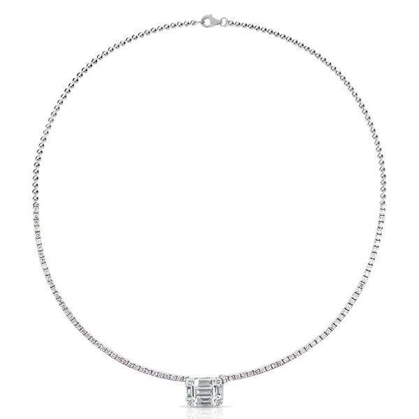Baguette Cut Tennis Pendant Necklace - Sterling Silver - 17-22 Inch