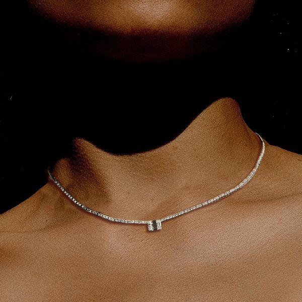 Baguette Cut Tennis Pendant Necklace - Sterling Silver - 17-22 Inch